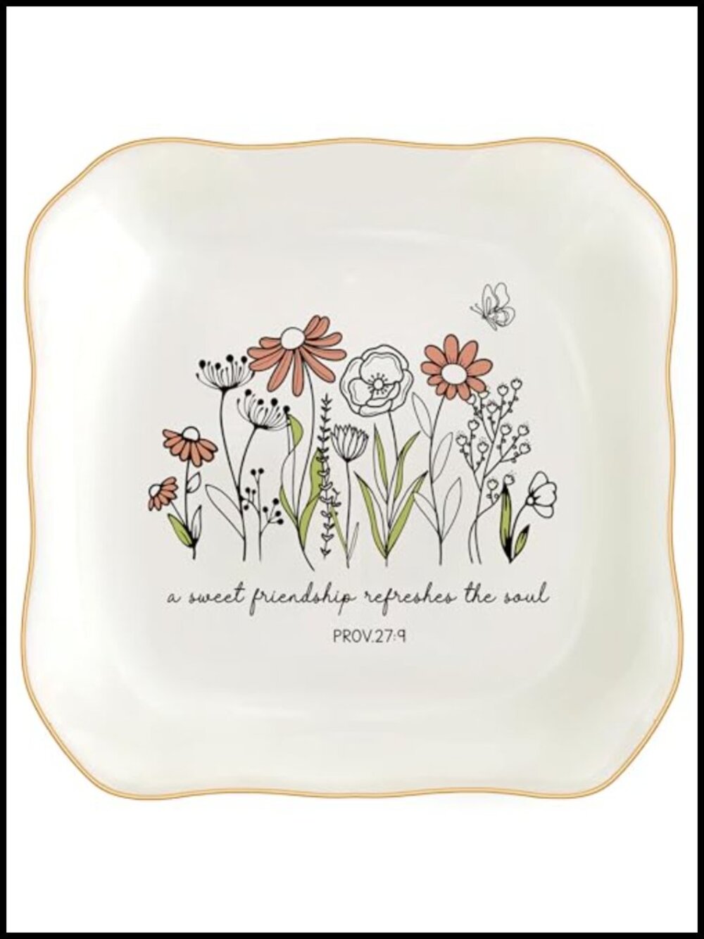 Ceramic Jewelry Dish Trinket Tray Bible Verse Floral Ring Organizer Gift for